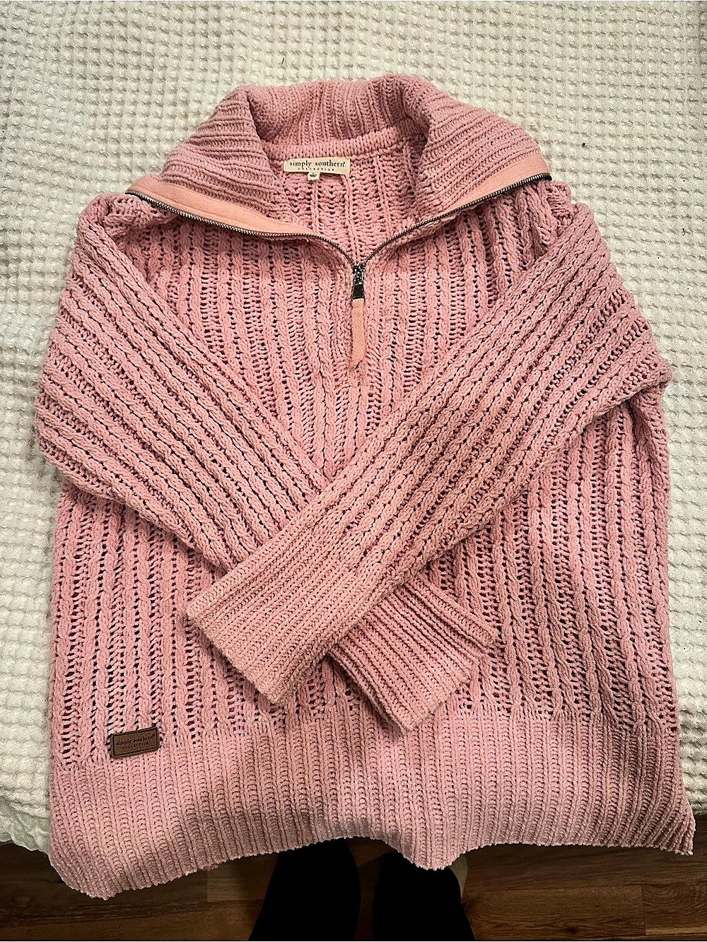 Simply Southern Pink Quarter-Zip Sweater Size Large Like New